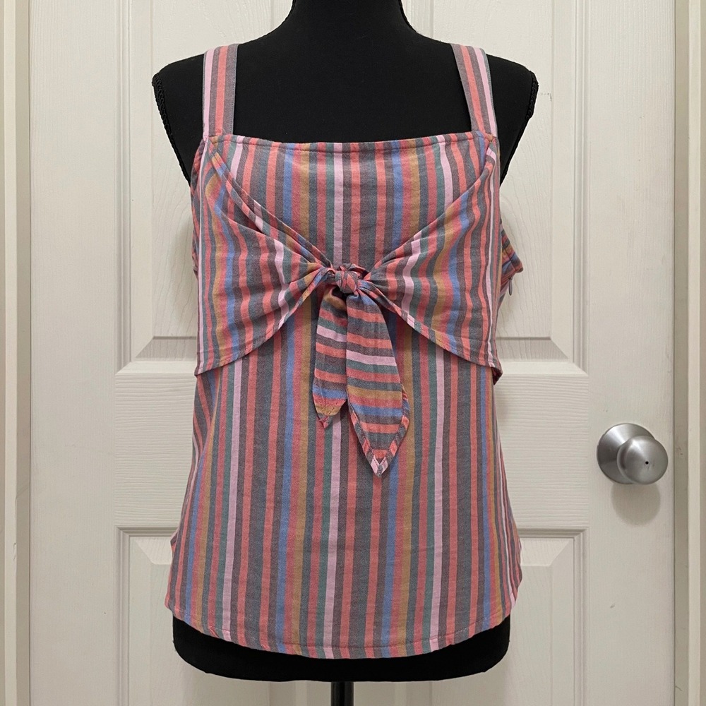 Madewell Multi Color Striped Tie Front Cami Tank Top Cotton Sz 12 Boho Festival